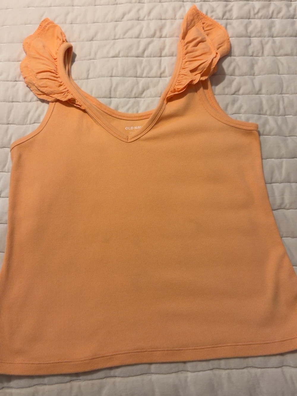 Old Navy Peach Ribbed Ruffle Strap Tank Top Size Large